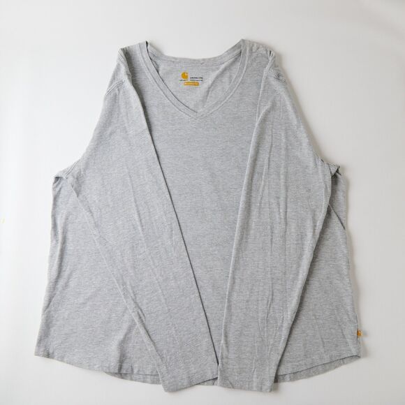 Carhartt Shirt Women's 2X Plus Gray Cotton Relaxed Fit Long Sleeve V-Neck Casual - Picture 5 of 8